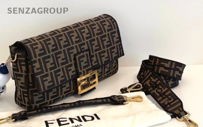 Fendi Baguette GM Monogram Canvas Shoulder Crossbody Bag Women Brown