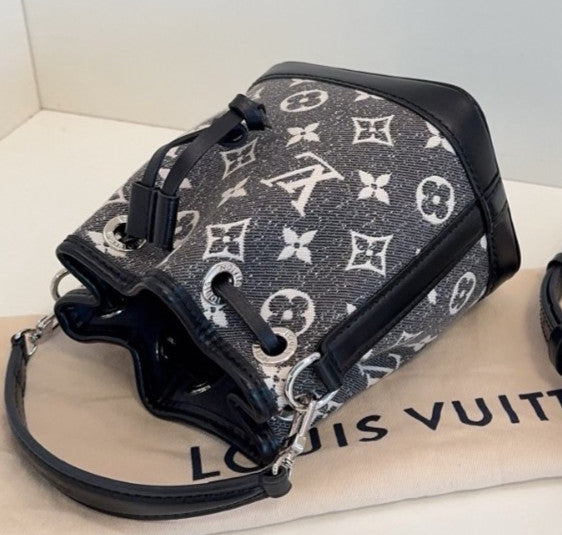 Louis Vuitton Nano Noe Monogram Bucket Top Handle Crossbody Gray Black Women
