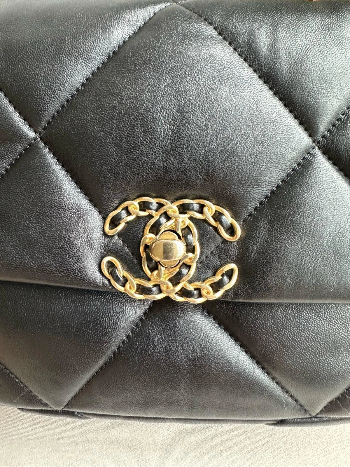 CHANEL 19Bag Small Black Gold Shoulder Crossbody Handbag Women