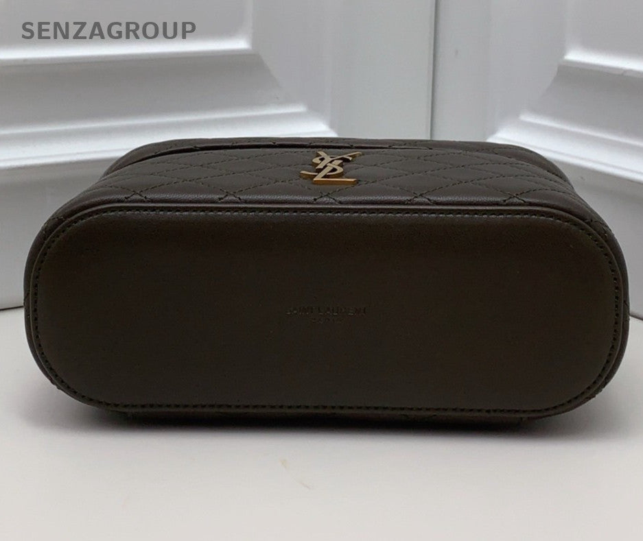 Saint Laurent Gaby Mini Lambskin Top Handle Bag Crossbody Green Gold Women