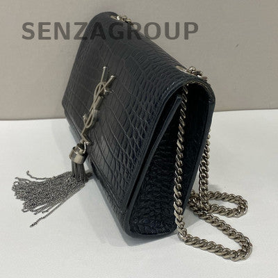 Saint Laurent YSL Kate Small Black Silver Chain Fringe Shoulder Bag