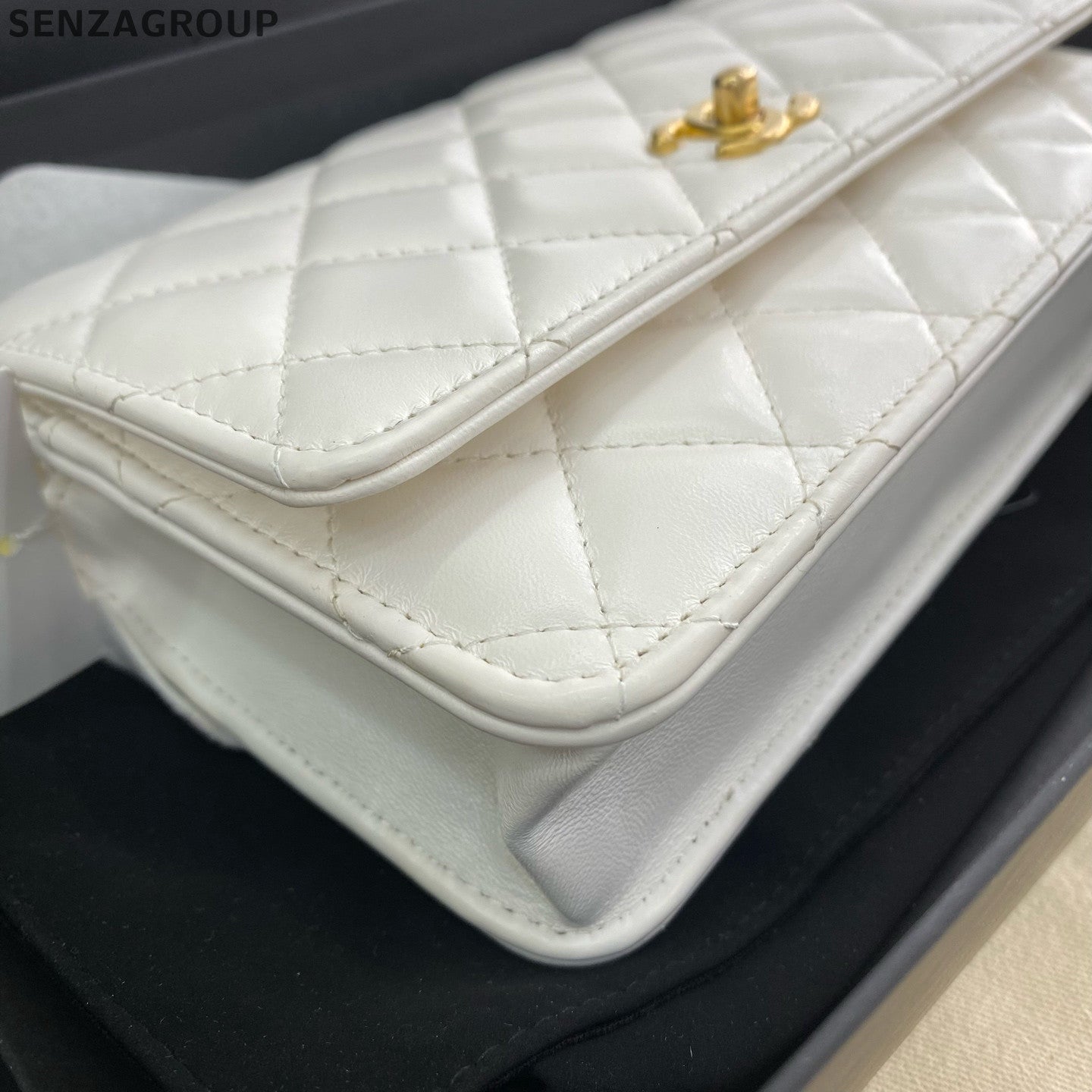 Chanel WOC Quilted Chain Shoulder Bag in White Gold - Classic Women's