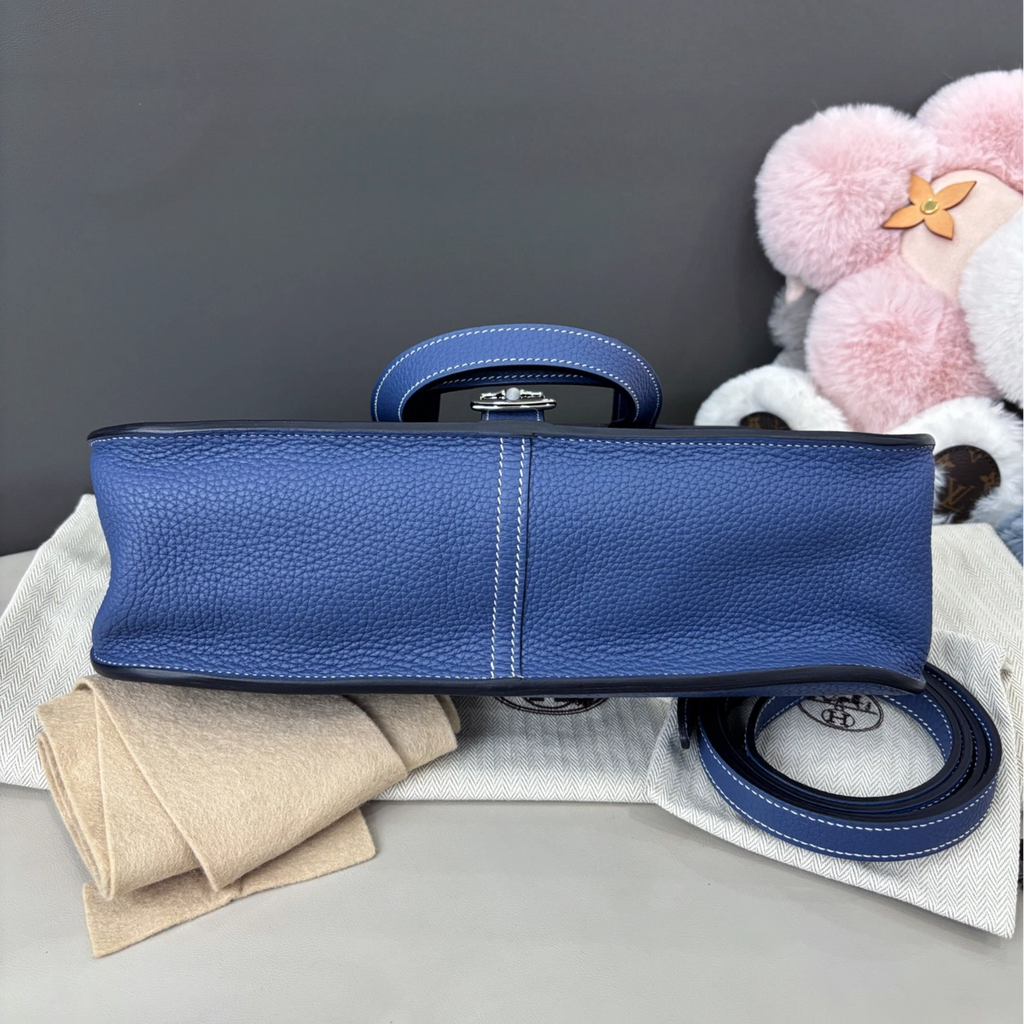 Hermes Halzan31 Top Handle Crossbody Blue Silver Women Classic Fashion