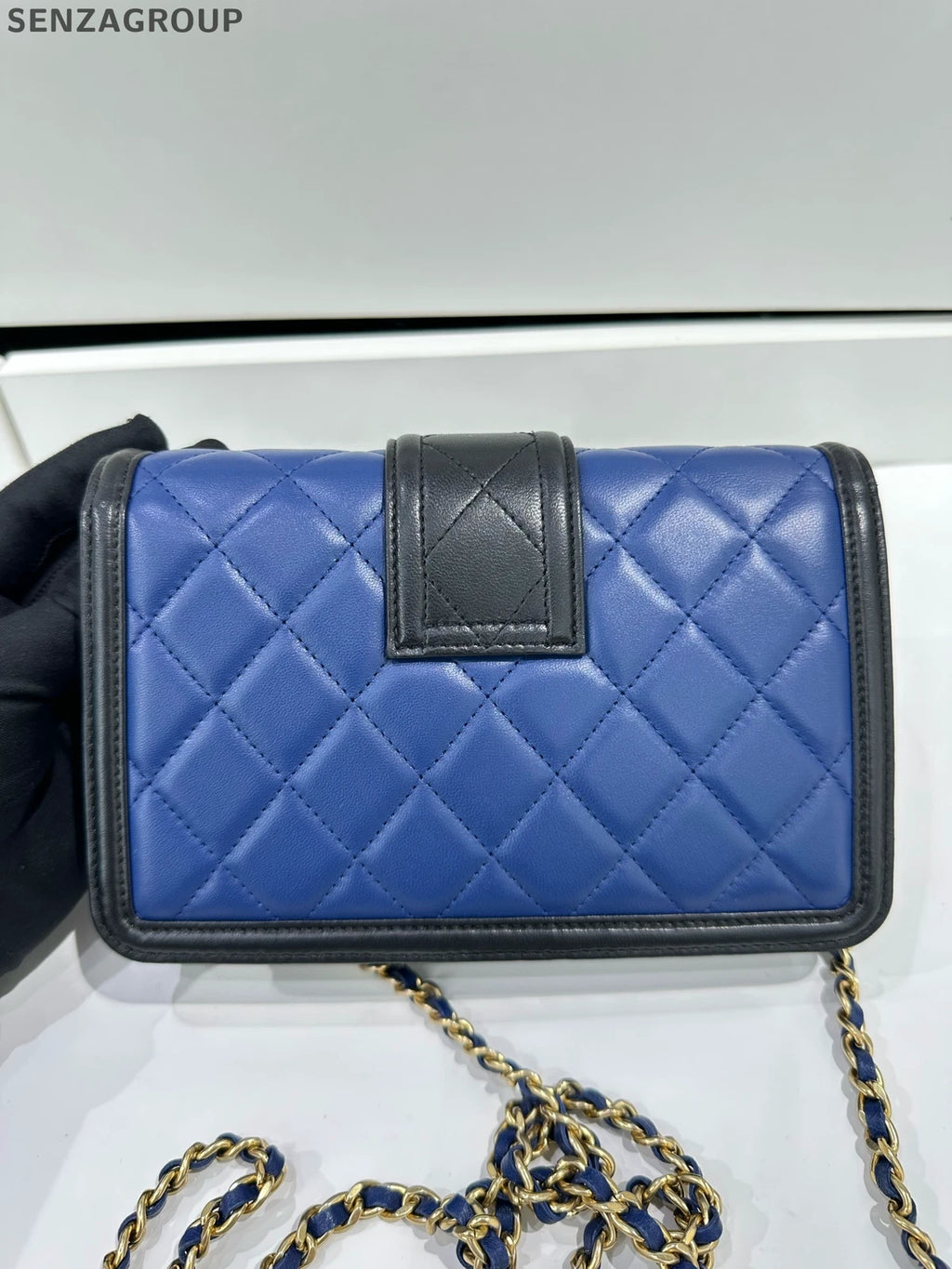 CHANEL Blue Black Colorblock Shoulder Bag Wallet For Women