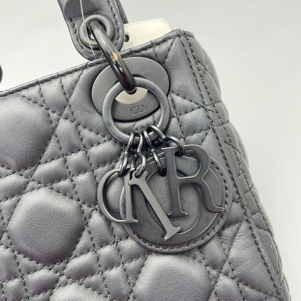 Dior Lady Dior Leather Black Top Handle Excellent