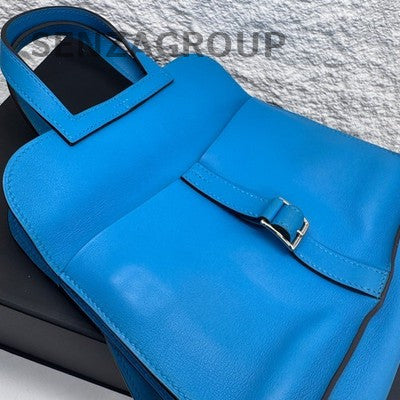 Hermès Halzan Mini Blue Silver Handbag Shoulder Bag Women Classic