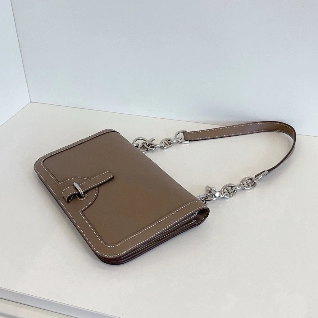Hermes Sac Chaine D’Ancre Swift Chain Shoulder Bag Crossbody Gray Silver Women