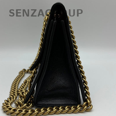Balenciaga Hourglass Classic Calfskin Chain Crossbody Shoulder Bag Black Gold