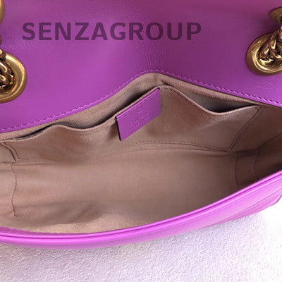 Gucci GG Marmont Purple Leather Chain Shoulder Bag Gold Hardware