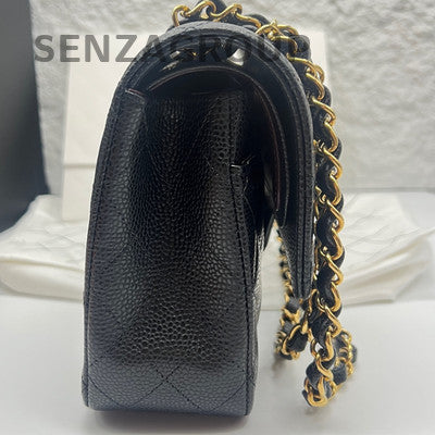 Chanel Black Caviar Classic Flap Medium Chain Shoulder Bag Women