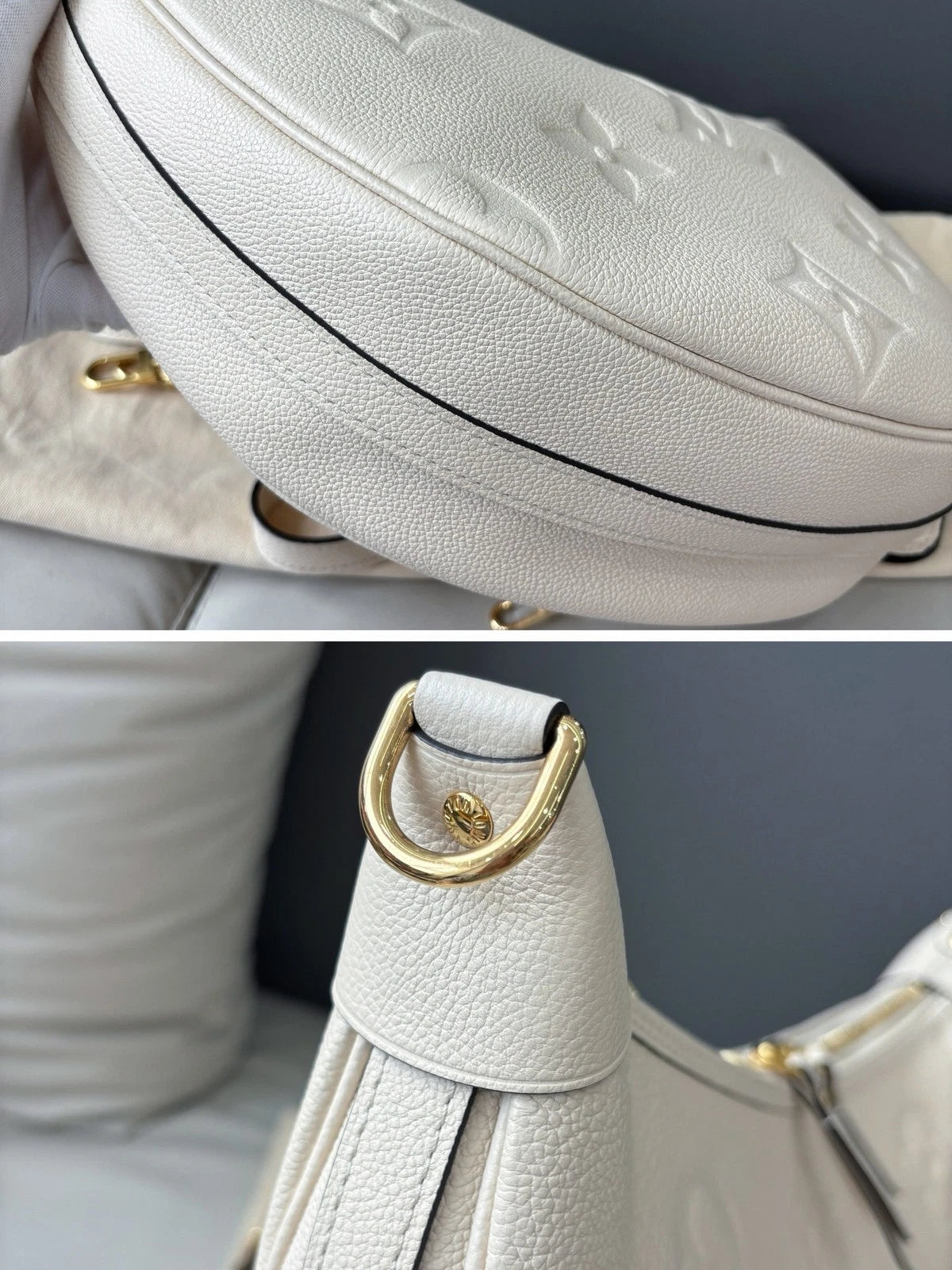 Authentic Louis Vuitton Loop Hobo White Monogram Empreinte Shoulder Bag GHW