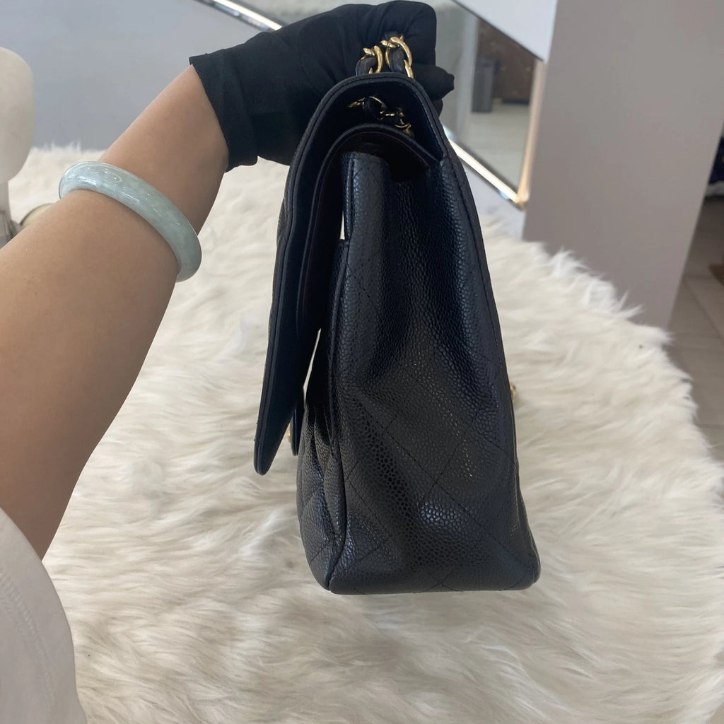 Chanel Classic Flap Max Black Caviar Leather Chain Shoulder Crossbody Bag