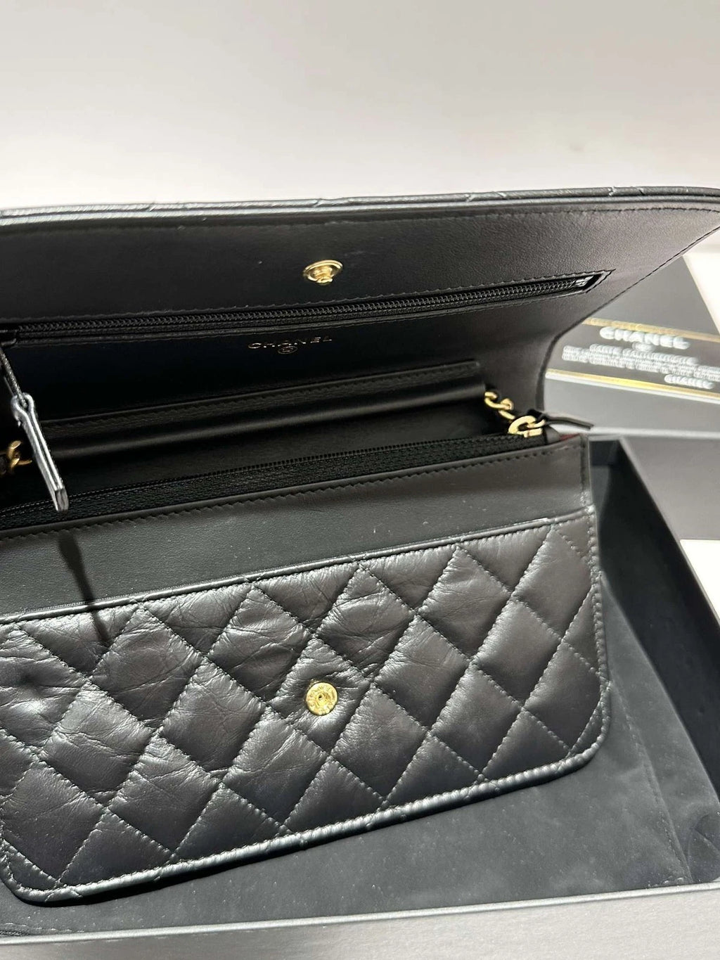 CHANEL Black Gold 2.55 WOC Leather Chain Shoulder Bag For Women