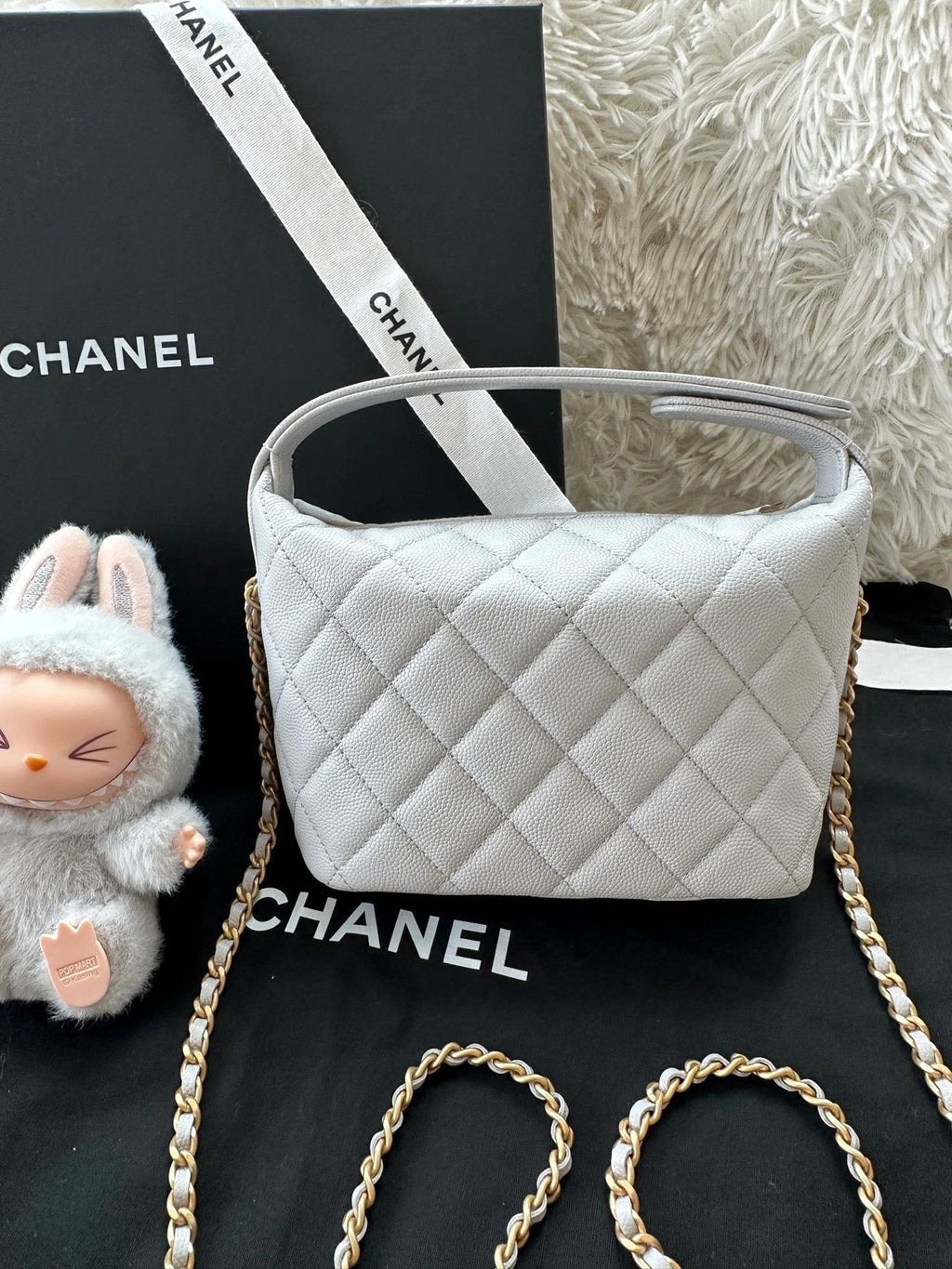 New CHANEL Gray Leather Lunch Box Bag For Women Handbag Shoulder Crossbody