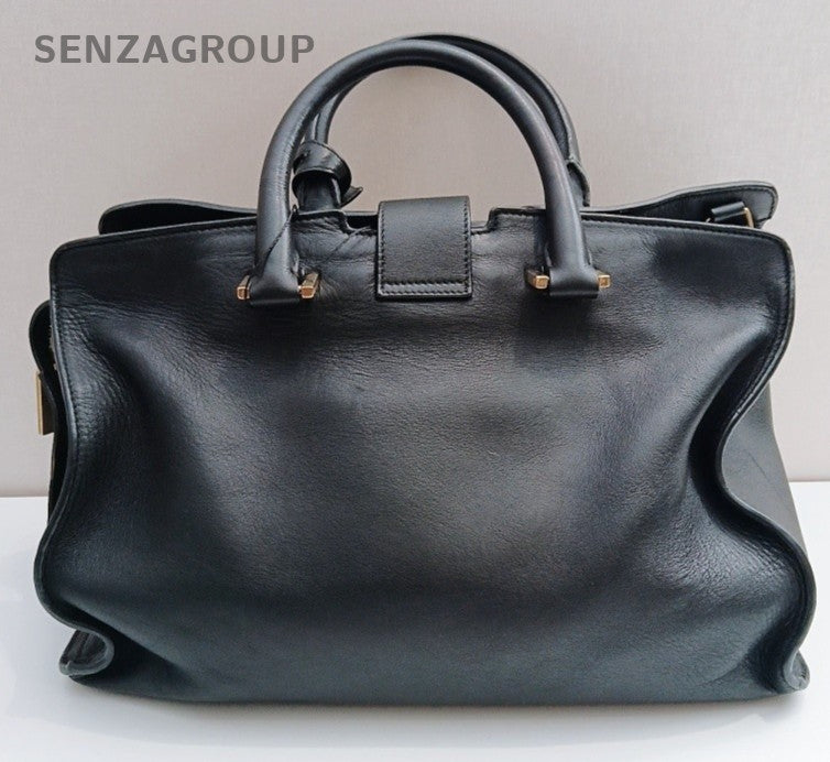Saint Laurent Calfskin 2Way Top Handle Bag Crossbody Black Gold Women Classic