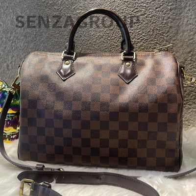 Louis Vuitton Damier Ebene Speedy 30 Shoulder Bag Brown Gold Hardware