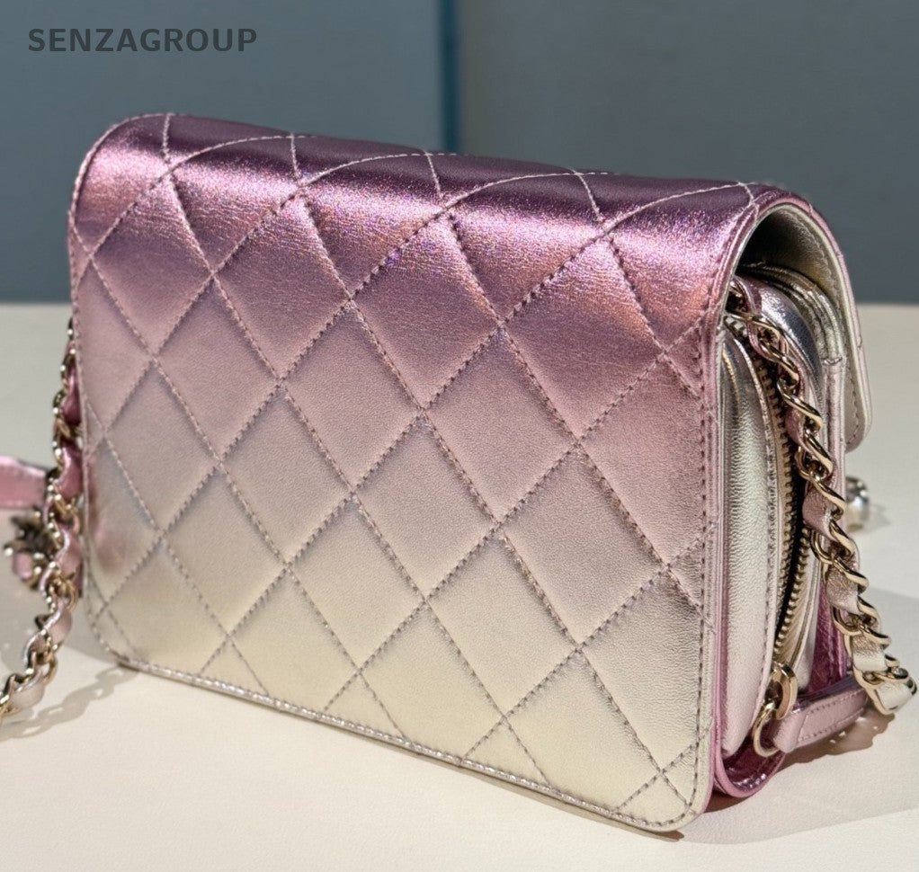 Chanel Classic Flap Mermaid Pink Silver Gradient Chain Shoulder Crossbody Women