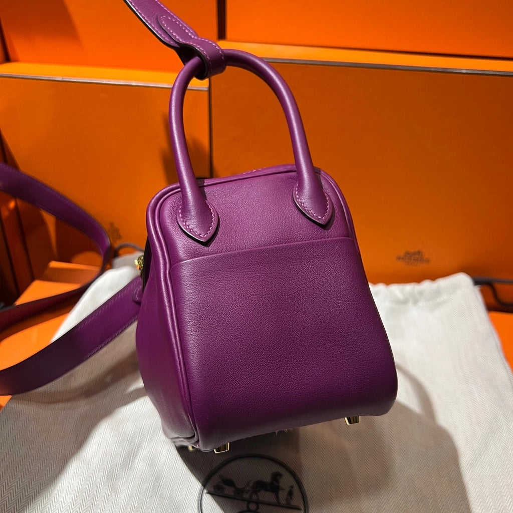 Hermes Mini Lindy Purple Swift Leather Handbag Crossbody For Women