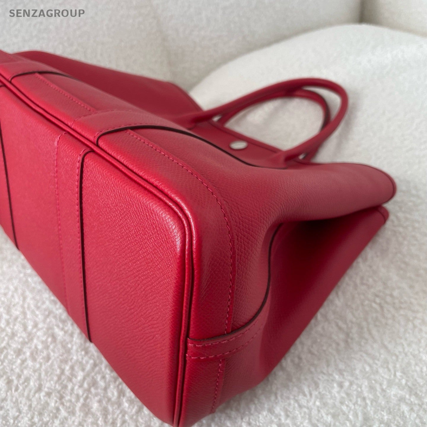 Hermes Garden Party30 Top Handle Bag Red Silver Used Women Classic Fashion