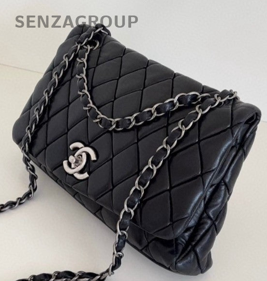 Chanel Classic Flap Chain Lambskin Shoulder Bag Black Silver Women Fashion