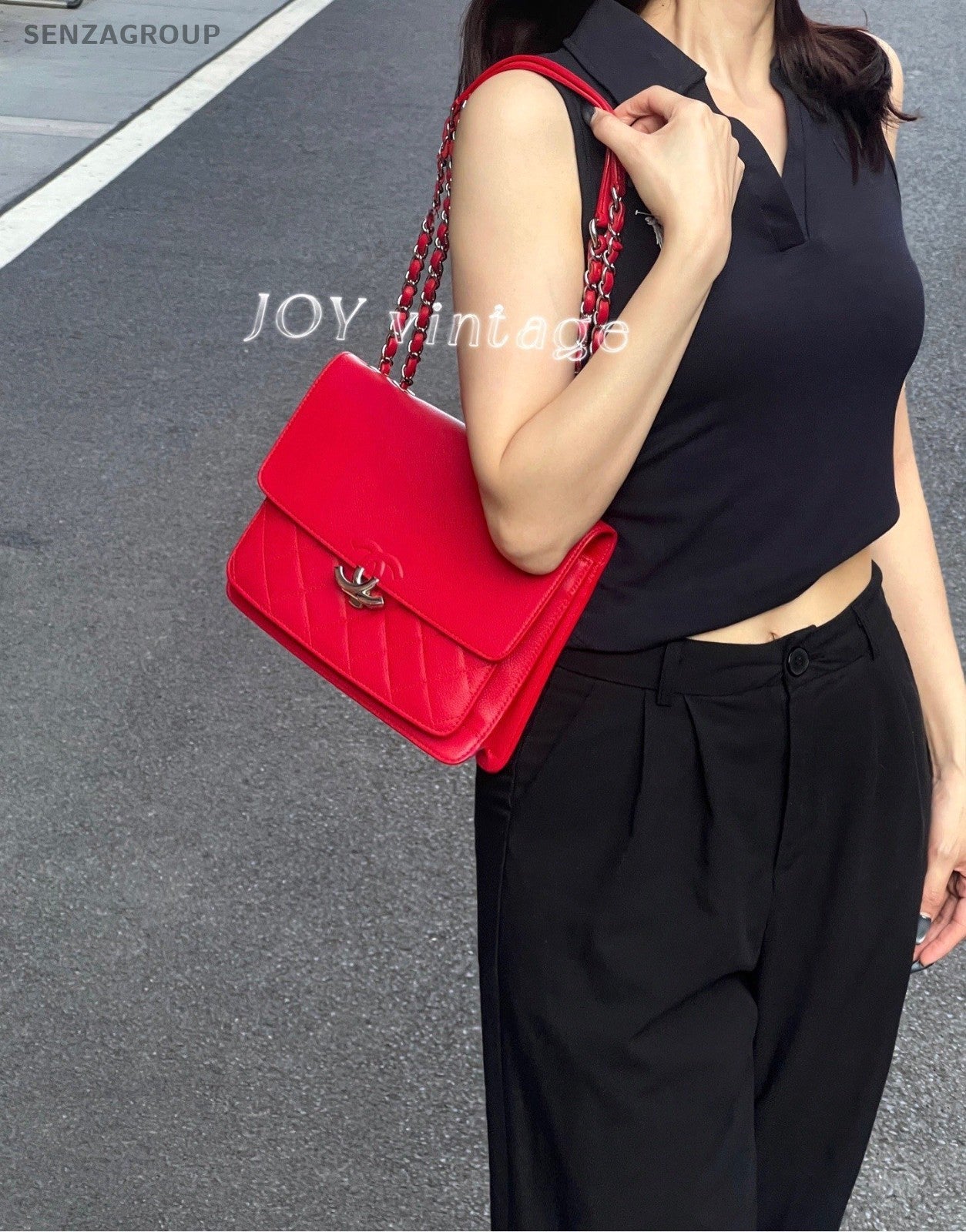 CHANEL Cuba Series Lambskin Chain Shoulder bag Crossbodyu Red Women
