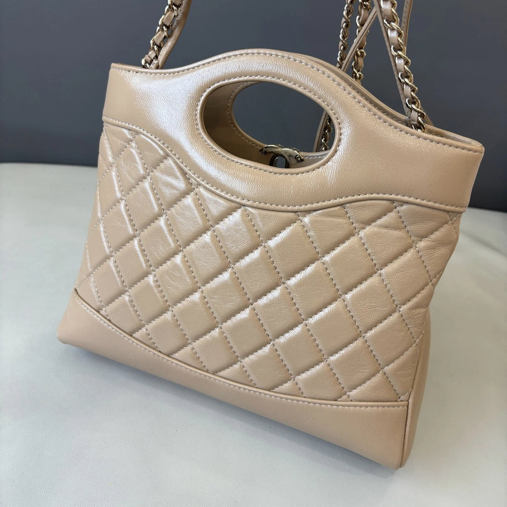Chip Version Chanel 31Bag Mini Beige Tote Handbag Gold Chain Crossbody Diamond