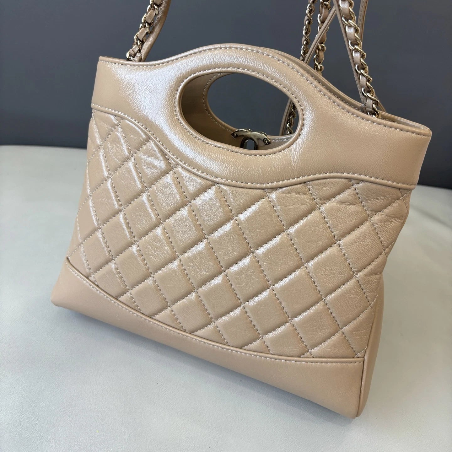 Chip Version Chanel 31Bag Mini Beige Tote Handbag Gold Chain Crossbody Diamond