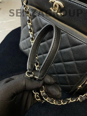 Chanel Black Quilted Calfskin Tote Bag with Gold Chain Strap