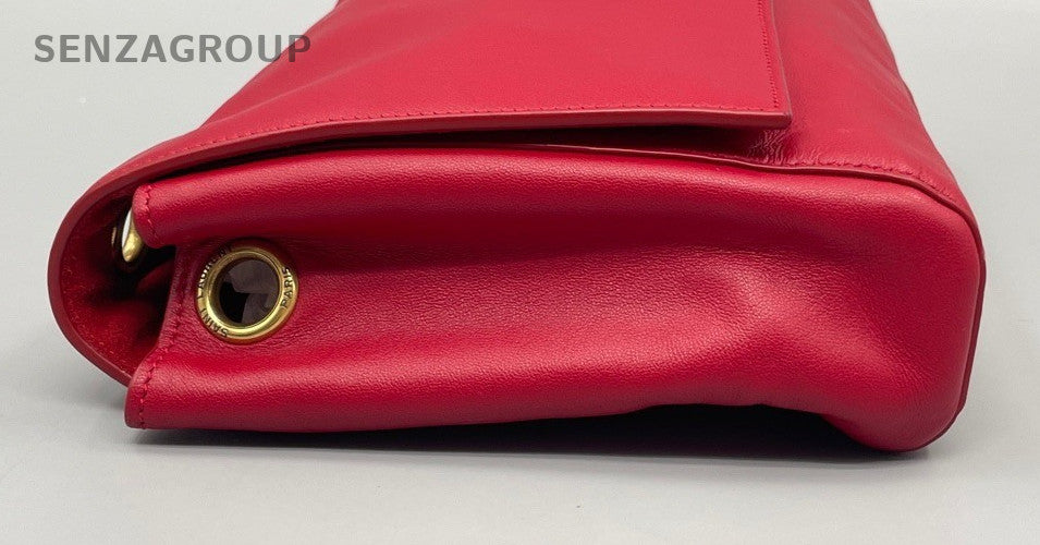 Saint Laurent Kate MM Suede Chain Shoulder Bag Crossbody Red Gold Women Classic