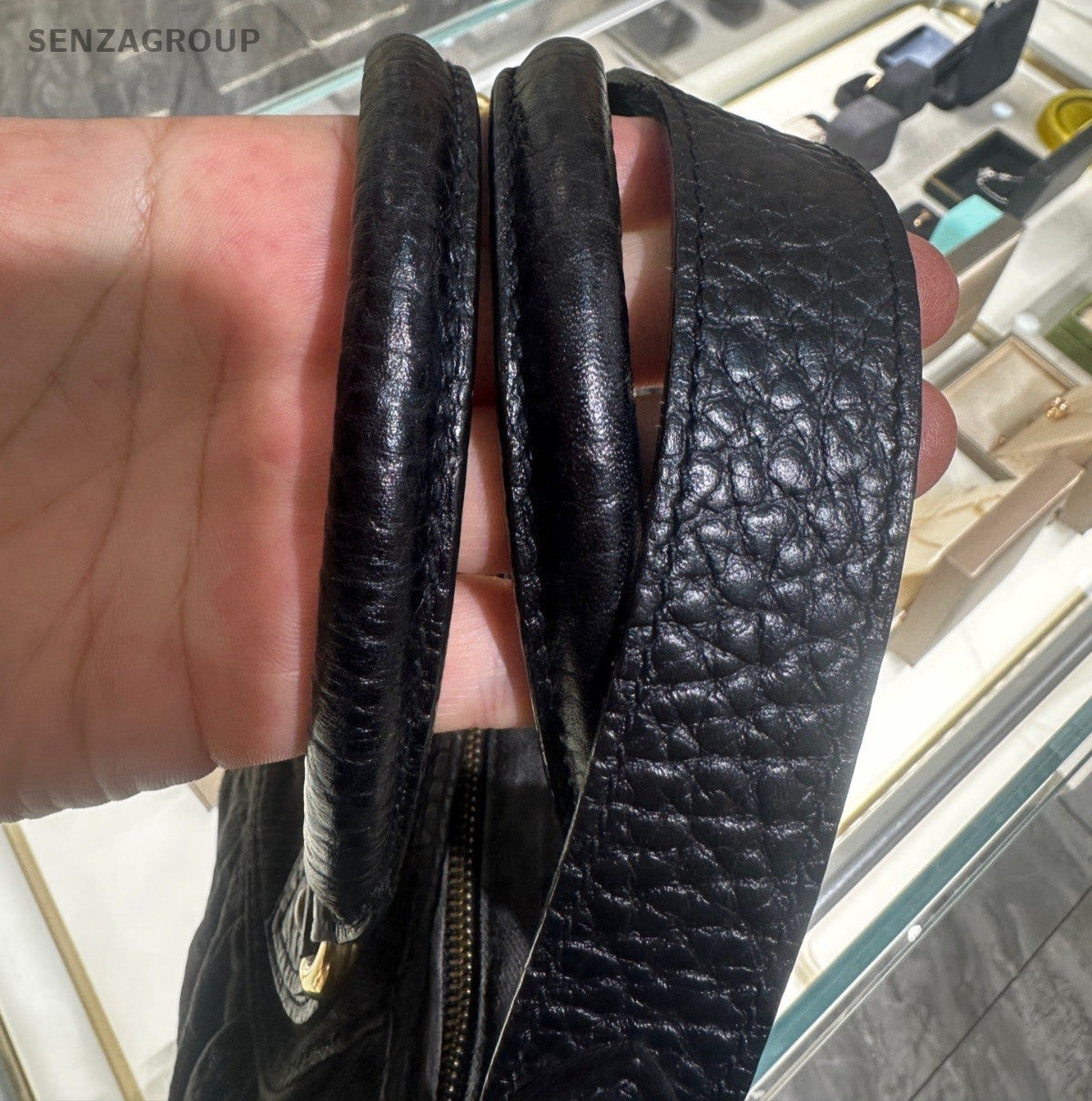 Louis Vuitton Cabby Denim Monogram Top Handle Bag Crossbody Black Gold Women