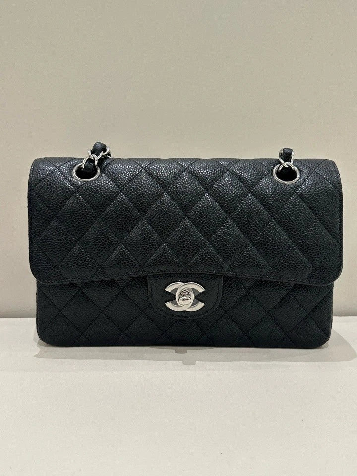 CHANEL Classic Flap Small Black Silver Shoulder Bag For Women