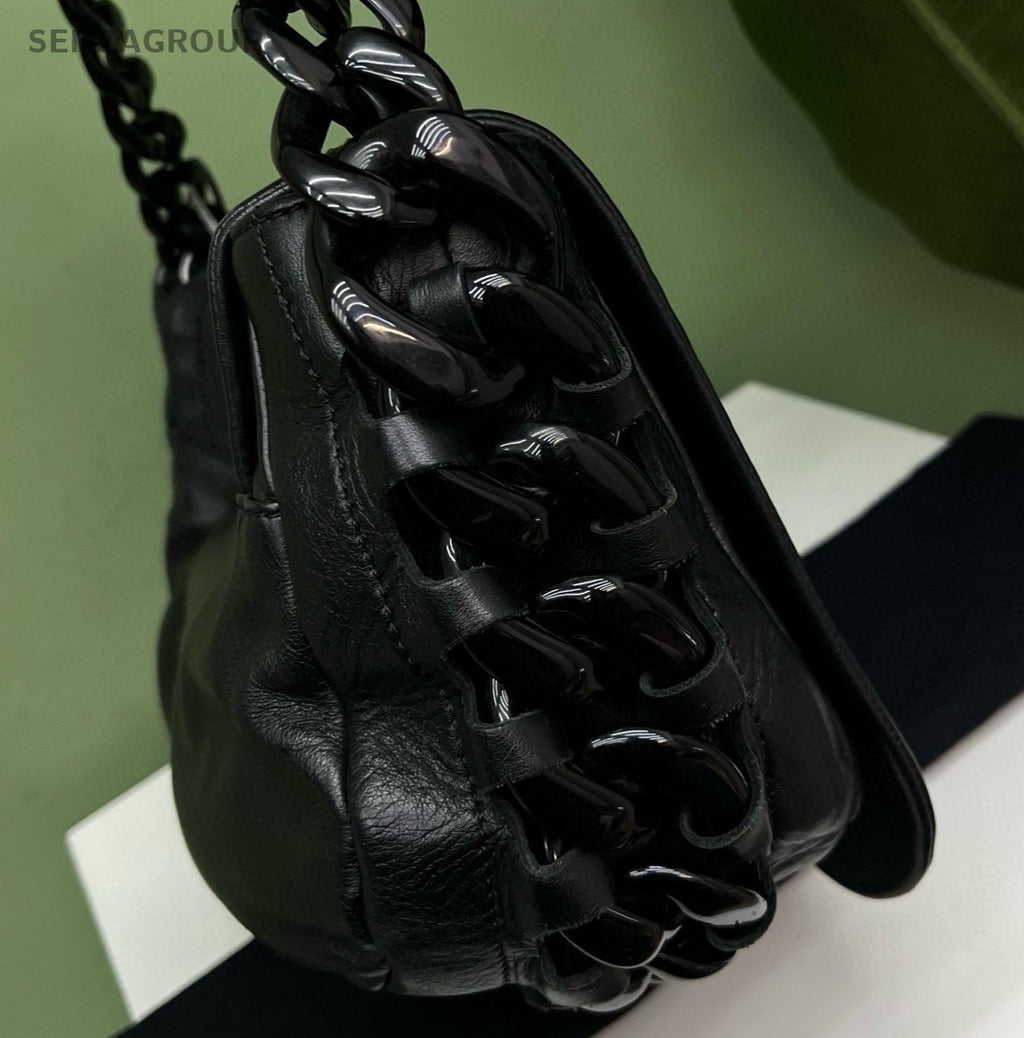 Chanel Acrylic Chain CC Logo Shoulder Bag Black Women Classic Fashion