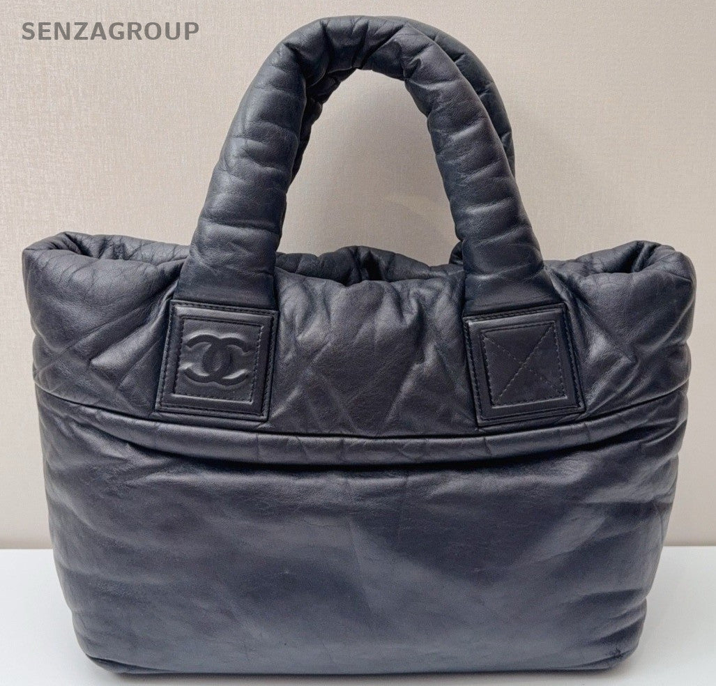 Chanel Lambskin Leather Tote Bag Top Handle Bag Blue Used Women Classic Designer