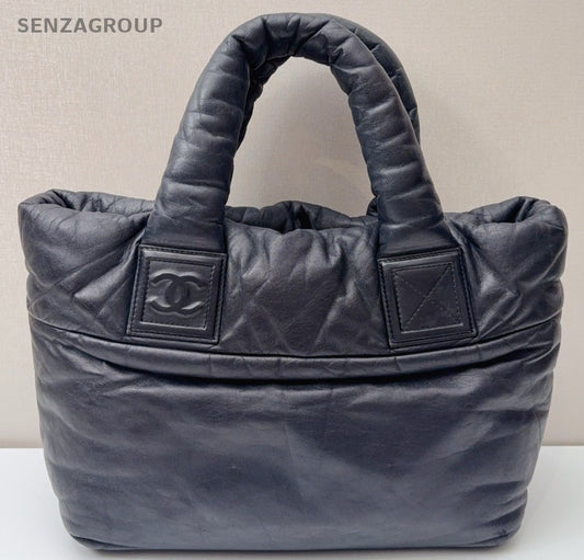 Chanel Lambskin Leather Tote Bag Top Handle Bag Blue Used Women Classic Designer