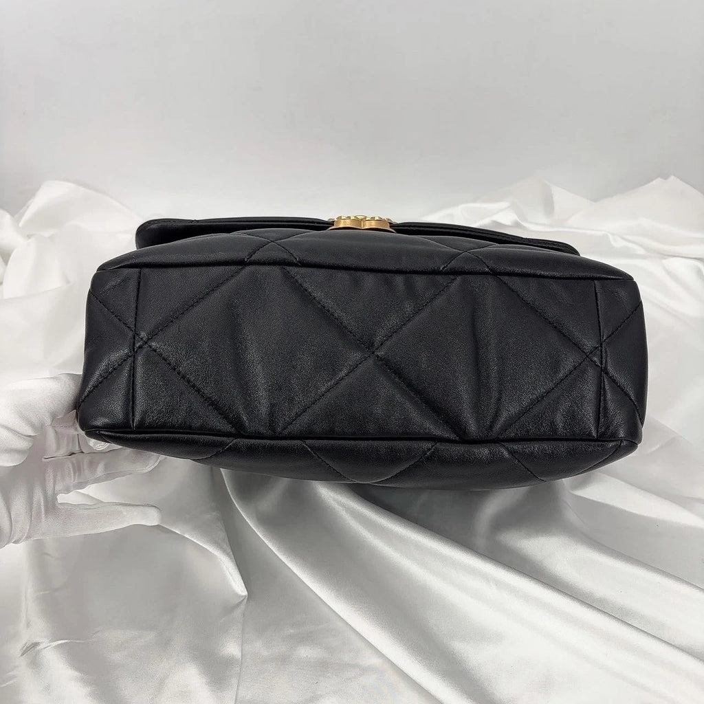 CHANEL 19 Medium Black Gold Lambskin Shoulder Bag for Women