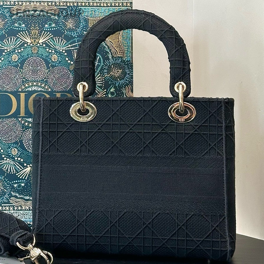 Dior Lady D-Lite Medium Black Tote Shoulder Bag - Women's Fashion