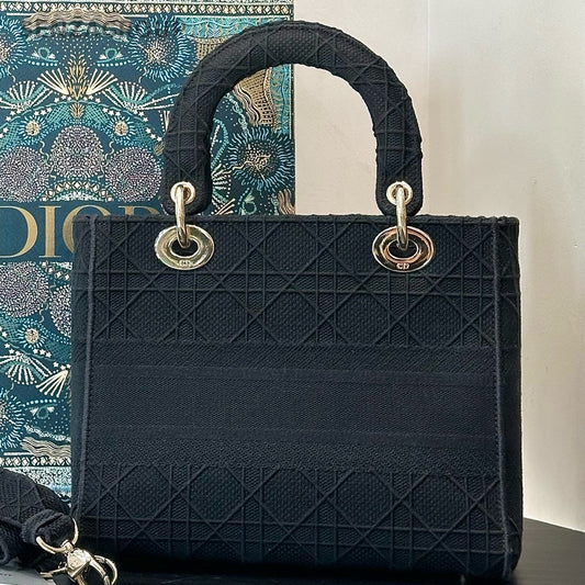 Dior Lady D-Lite Medium Black Tote Shoulder Bag - Women's Fashion