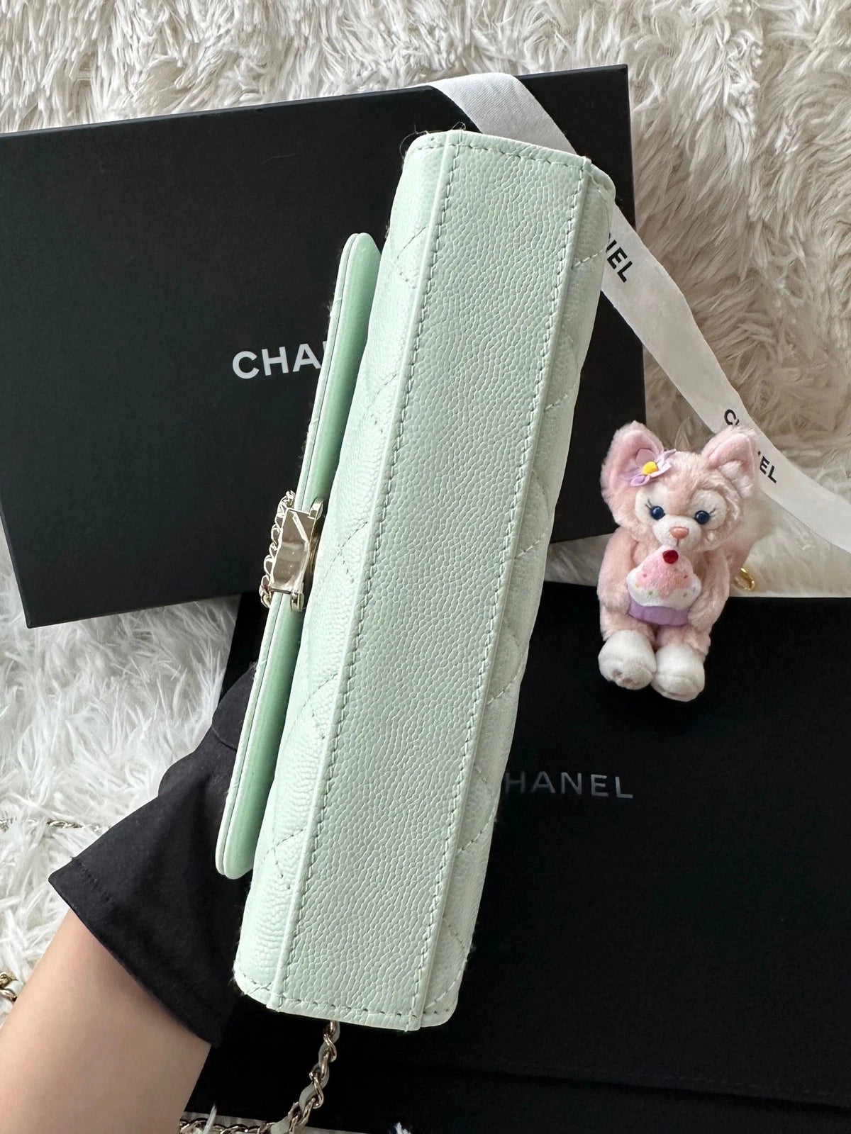 CHANEL Kelly Top Handle Bag Light Green Leather For Women