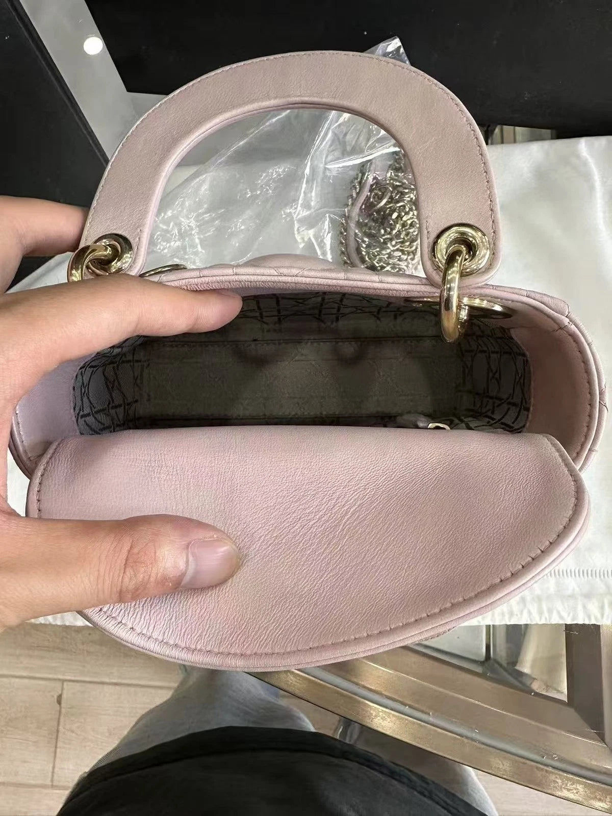 Dior Lady 3 Pink Patent Leather Top Handle Bag For Women
