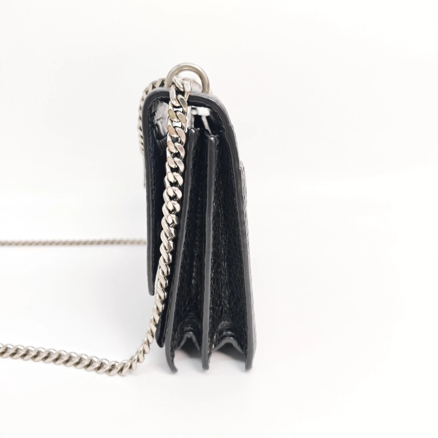 YSL Black Crocodile Embossed Medium Sunset Shoulder Crossbody Women