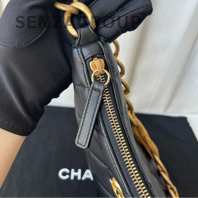 Chanel Black Gold Tassel Hobo Small Quilted Chain Shoulder Bag Classic