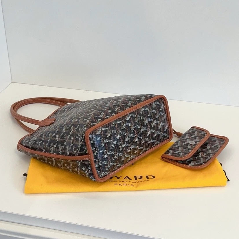 Goyard Anjou Mini Tote Top Handle Shoulder Bag Black Brown Excellent