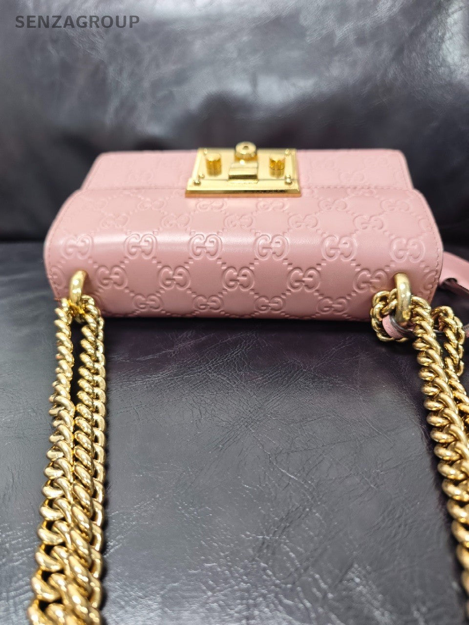 Gucci Guccissima Padlock Closure Shoulder Bag Small Pink Leather