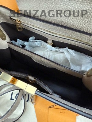 Louis Vuitton Capucines MM Grey Gold Handbag Shoulder Bag Women