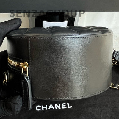 Chanel Black Gold Lambskin Round Quilted Chain Shoulder Crossbody Bag