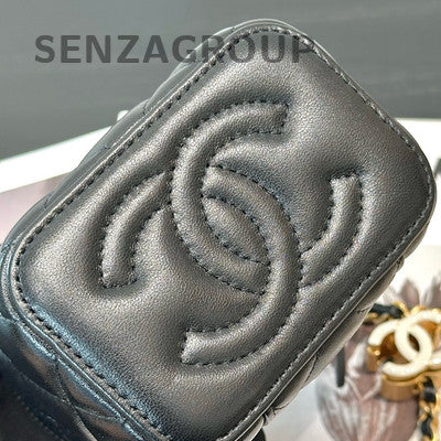 Chanel 24A Black Mini Square Flap Bag Gold CC Chain Crossbody