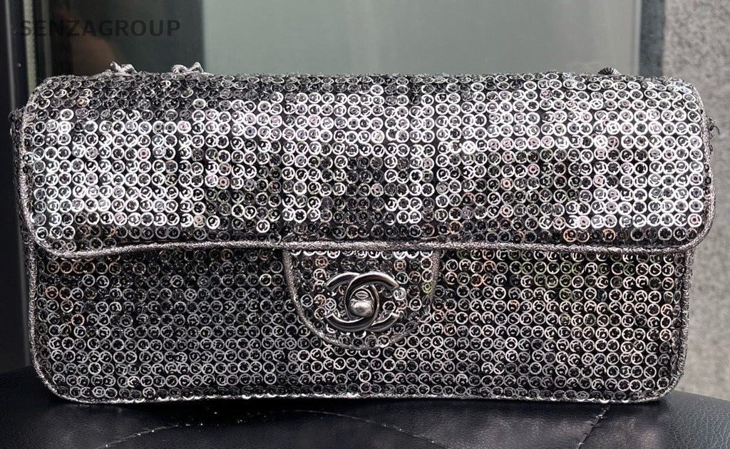 Chanel Classic Flap Chain Shoulder Bag Paillette Silver Women Designer