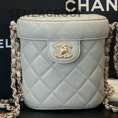 Chanel Light Grey Bucket Chain Box Crossbody Bag Gold CC Logo