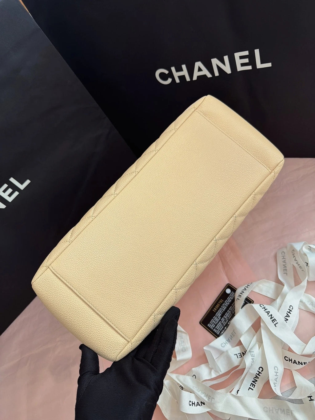 Chanel GST Diamond Chain Shoulder Bag Beige Silver Used Women Classic
