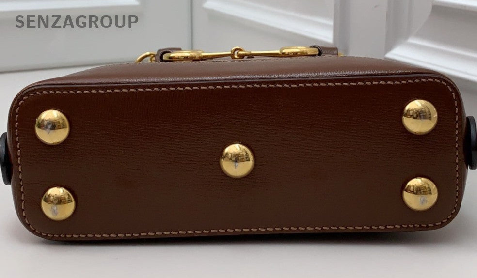 GUCCI 1955 Series Mini Horsebit Shell Top Handle Shoulder Crossbody Bag Brown
